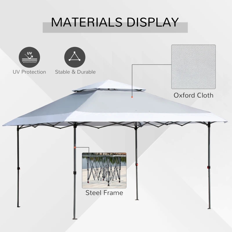 Outsunny 3.5 x 3.5m Garden Pop Up Gazebo Party Tent Canopy with Double Roof, 3-Level Adjustable Height and Roller Bag,  Light Grey & White