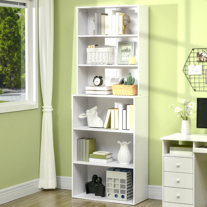 HOMCOM Biblioteca rafturi din lemn cu 6 rafturi, dulap cu rafturi reglabile pentru living si dormitor, 76,2x34,5x209cm, alb