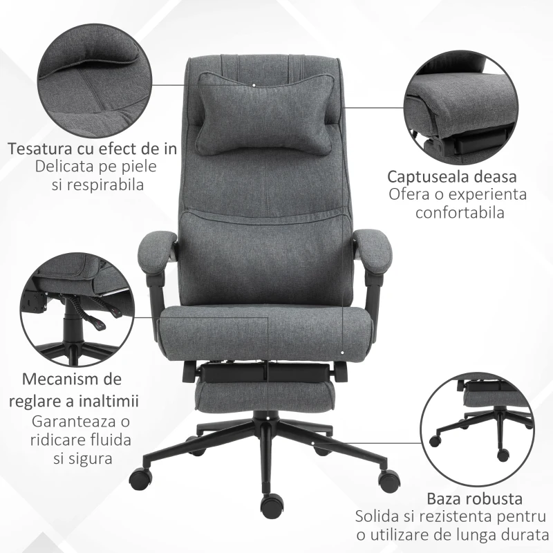 Vinsetto Scaun Birou Ergonomic Reglabil cu Tetiera si Suport Picioare