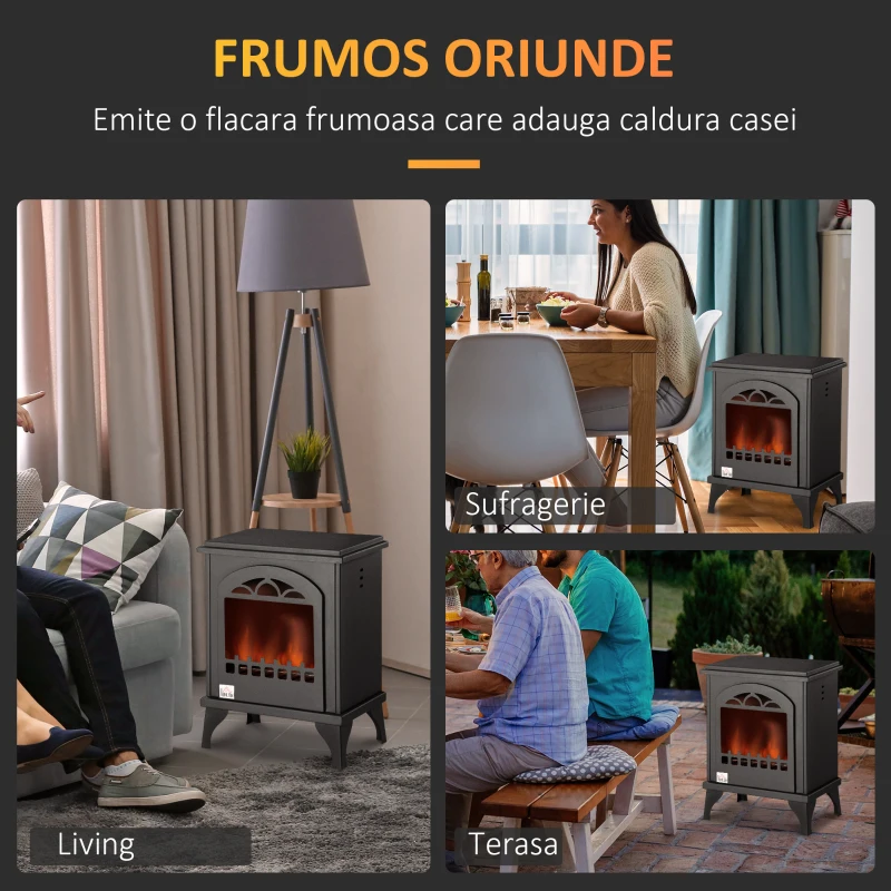 HOMCOM Semineu cu bioetanol metalic cu ardere de 3 ore cu rezervor de 0.9 l si capac de 25 m², 41x25x54cm, negru
