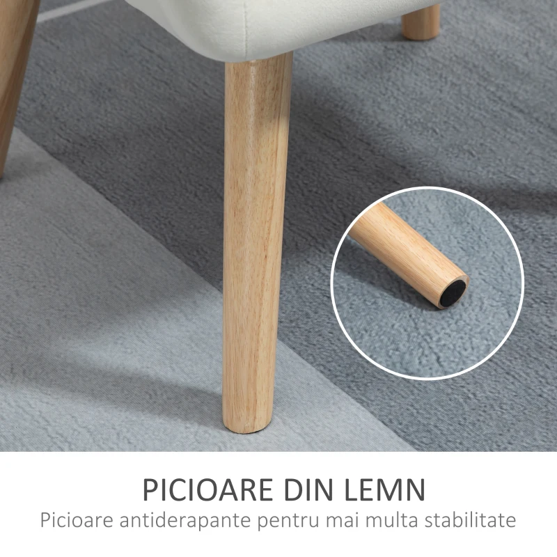HOMCOM Fotoliu de design scandinav din lemn si catifea de culoare crem, pentru sufragerie sau birou, 67x61,5x71cm