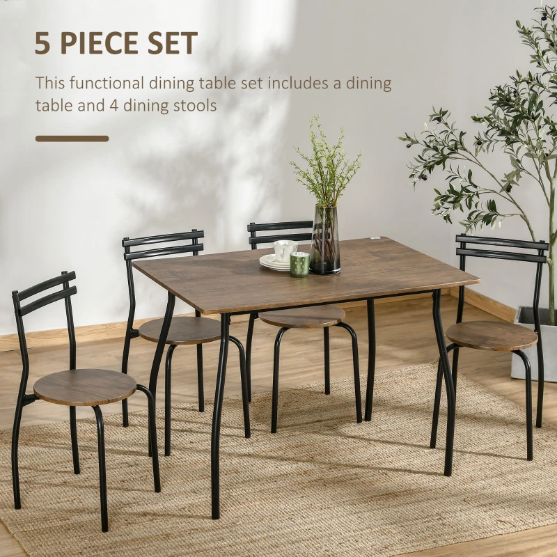 HOMCOM Set masa dreptunghiulara cu 4 scaune pentru sufragerie, bucatarie, living, maro si negru