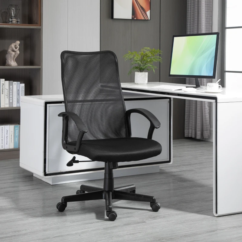 HOMCOM Fauteuil de bureau ergonomique - chaise de bureau - pivotant, hauteur réglable - tissu maille noir