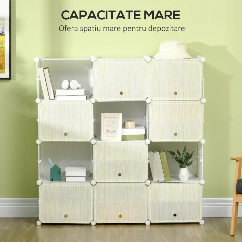 HOMCOM Dulap pantofi modular Economiseste spatiu pentru interior cu gauri de ventilatie, 12 cuburi din plastic PP si otel, 125x32x125cm, alb