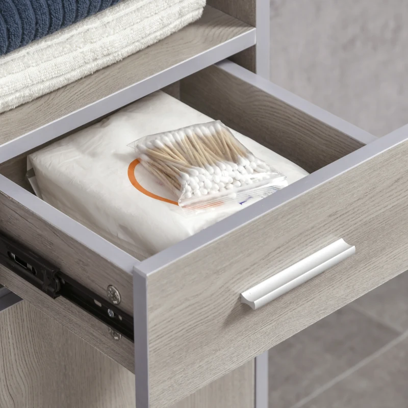 KLEANKIN Mobilier pentru baie inaltat din MDF, 30x32x87cm, Gri si Lemn