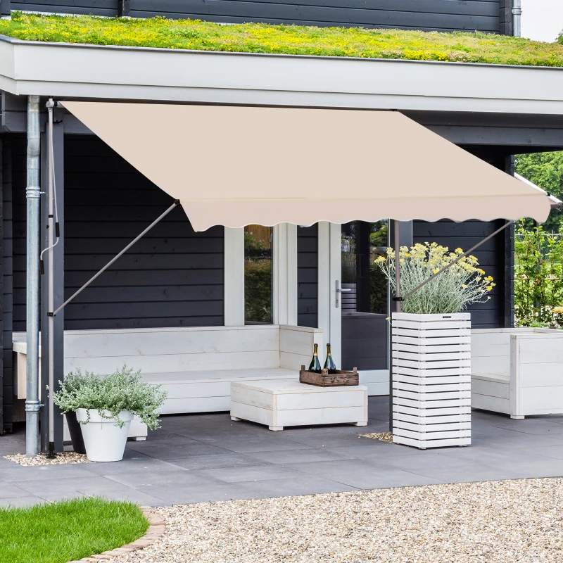 Outsunny Balcony 3 x 1.5m Manual Adjustable Awning DIY Patio Clamp Awning Canopy  Retractable Shade Shelter - Beige