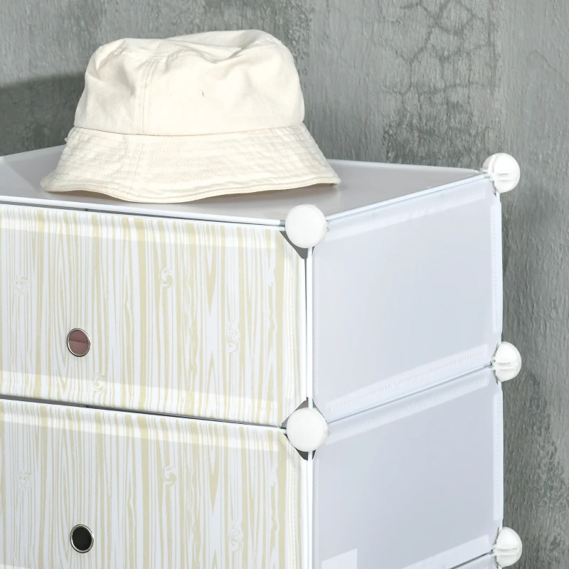 HOMCOM Mobilier pentru incaltaminte modular, 6 cuburi 45x35x17cm din plastic PP si otel, alb