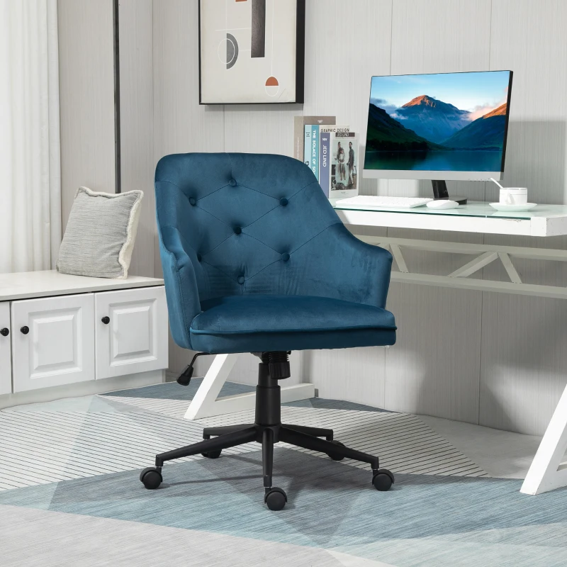 Vinsetto Chaise de bureau fauteuil de bureau ergonomique hauteur réglable pivotante à 360° revêtement velours grand confort 63 x 64 x 96 cm bleu