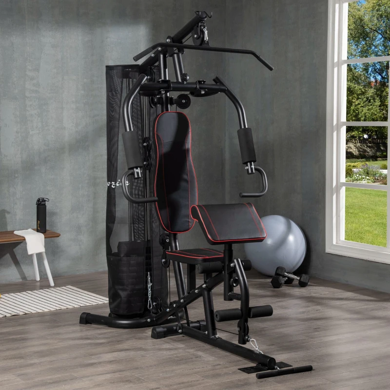 Statie de fitness HOMCOM cu greutati de otel de 4,5 kg, aparatul de gimnastica multifunctional pentru antrenament acasa, 170x104x205cm, negru