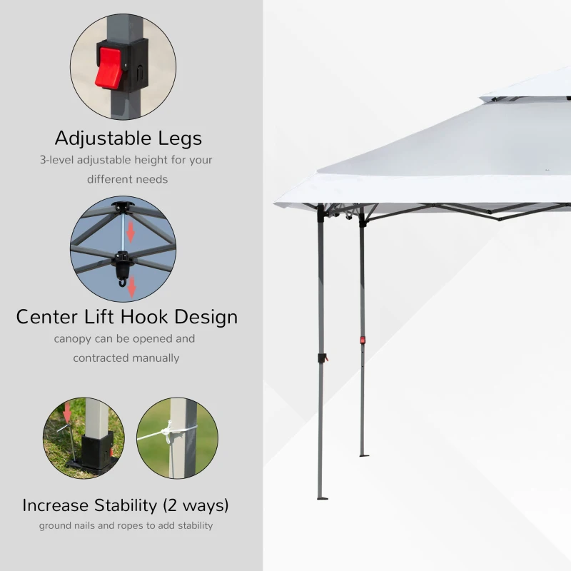Outsunny 3.5 x 3.5m Garden Pop Up Gazebo Party Tent Canopy with Double Roof, 3-Level Adjustable Height and Roller Bag,  Light Grey & White