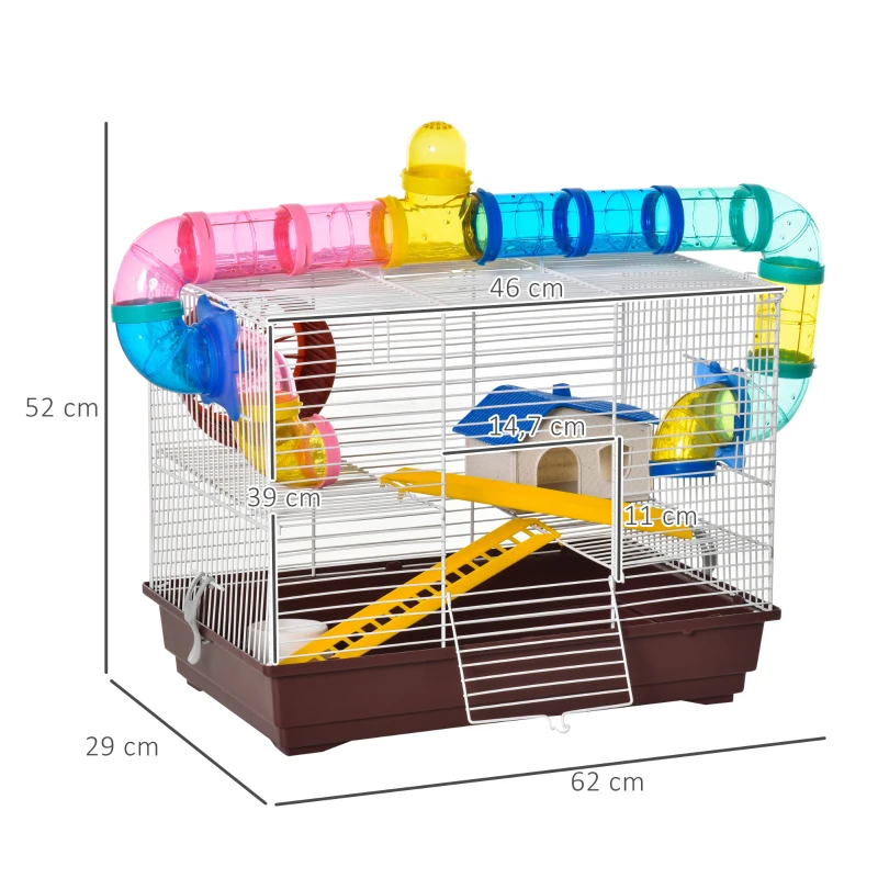 PawHut Gaiola para Hamster 62x29x52cm Casa para Roedores Animal Pequeno Acessórios Incluídos