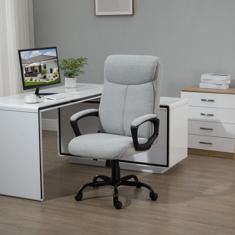 Vinsetto Fauteuil de Bureau Chaise de Bureau Manager réglable pivotant Fonction Bascule verrouillable Lin Gris Clair