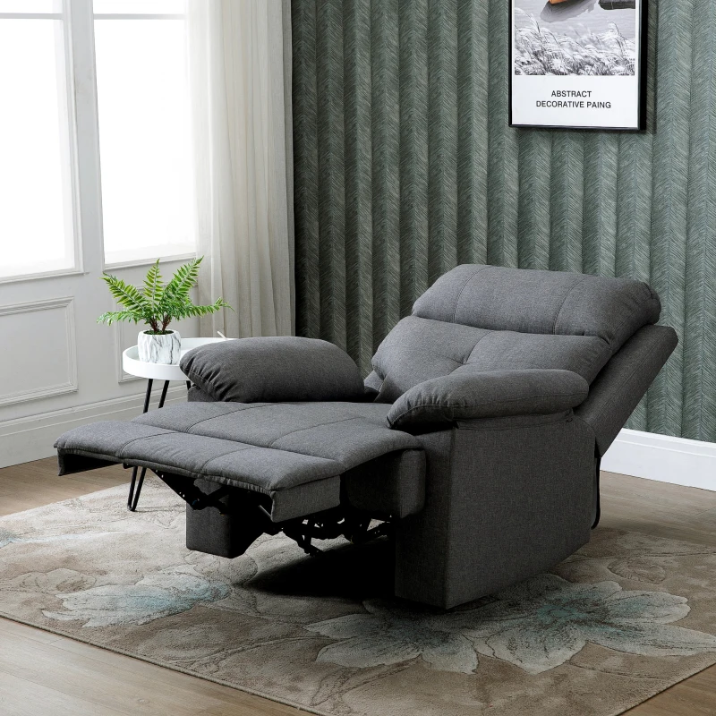 HOMCOM Poltrona Relax Reclinabile con Poggiapiedi Imbottita Rivestimento in Microfibra, Grigio, 90x96x100cm
