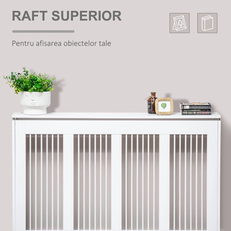 HOMCOM Capac pentru radiator modern din MDF si otel, 120x18x84cm, alb(m-4)