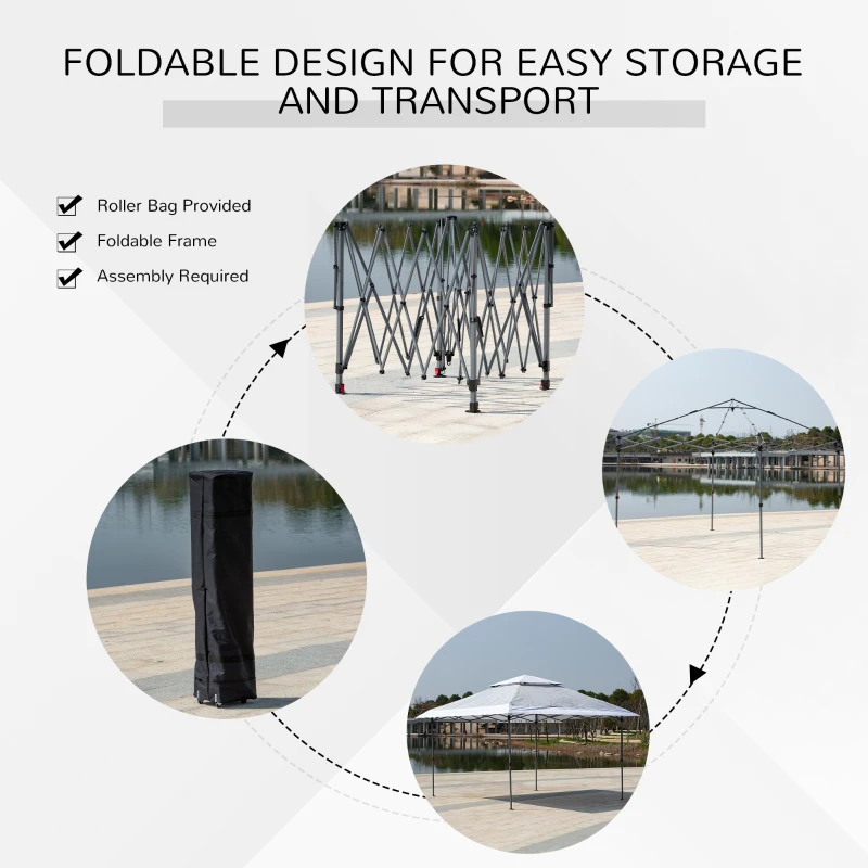 Outsunny 3.5 x 3.5m Garden Pop Up Gazebo Party Tent Canopy with Double Roof, 3-Level Adjustable Height and Roller Bag,  Light Grey & White