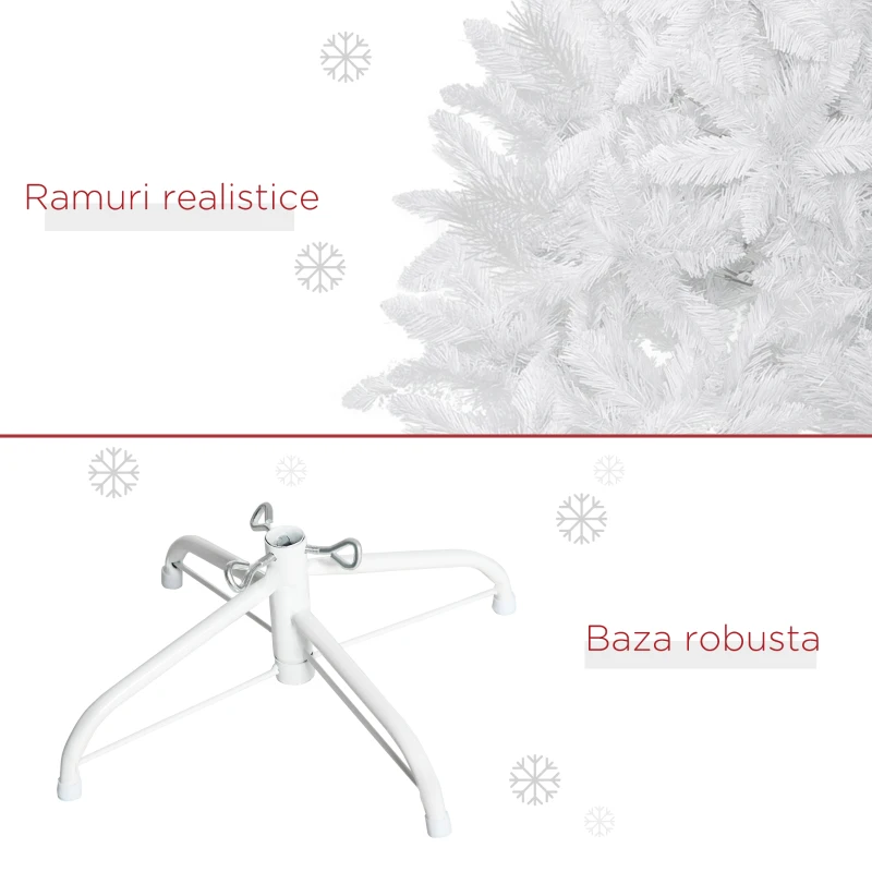 HOMCOM Brad de Craciun alb de 180 cm cu 550 de ramuri, brad artificial din PVC pentru interior, Ø116x180cm