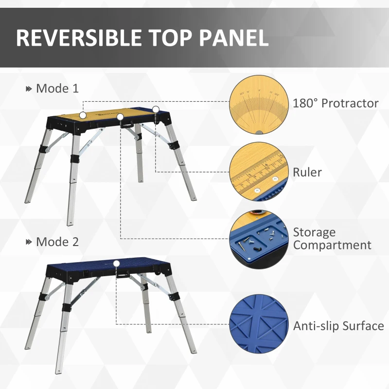 DURHAND Platforma de lucru pliabila 4 in 1, banca de lucru cu rigla, schela, si carucior, aluminiu si plastic