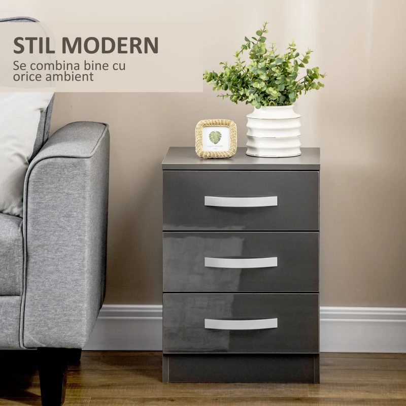 Homcom Set 2 Noptiere Moderne cu design compact si 3 sertare