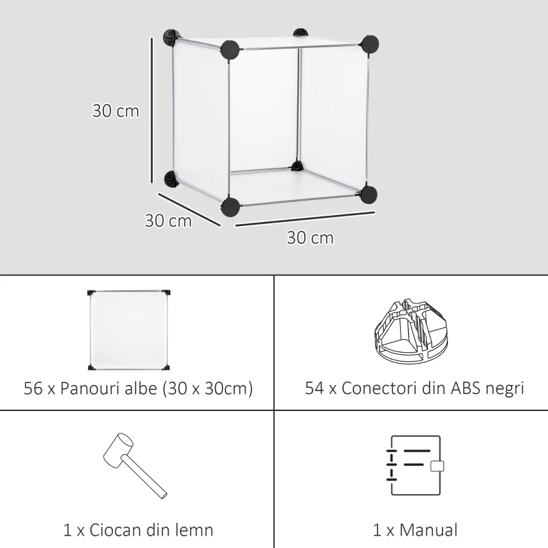 HOMCOM Mobilier pentru incaltaminte modular, 16 cuburi 30x30x30cm din plastic PP si otel , transparent
