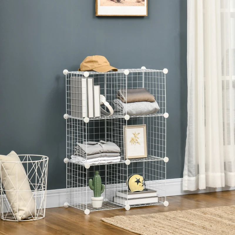 HOMCOM Mobilier pentru incaltaminte modular, 6 cuburi 30x30x30cm din plastic PP si otel , alb
