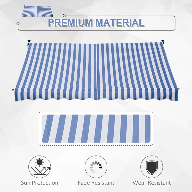 Outsunny 300 x 150cm Patio Adjustable Awning Floor- to-ceiling Retractable Shade,UV Protective - Blue and White