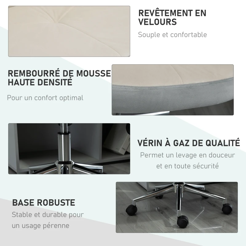 Vinsetto Chaise de bureau design contemporain hauteur réglable pivotant 360° piètement chromé velours bicolore crème gris clair