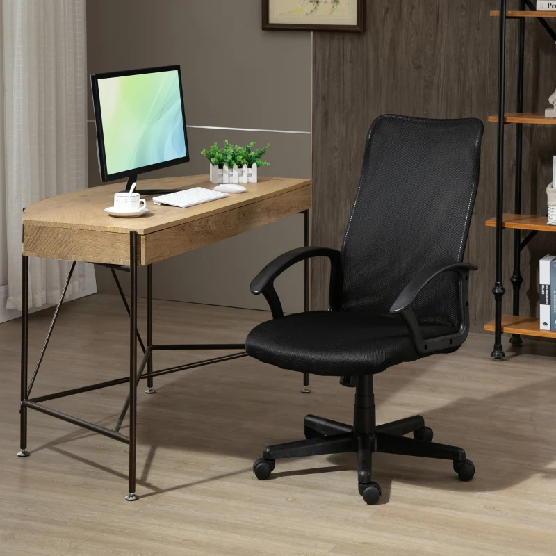 HOMCOM Fauteuil de bureau ergonomique - chaise de bureau - pivotant, hauteur réglable - tissu maille noir