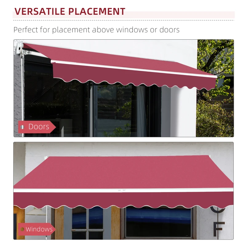 Outsunny 4 x 2.5m Manual Retractable Patio Awning UV resistant Sun Shade Outdoor Deck Window Door Canopy Shelter Aluminum Frame Wine Red
