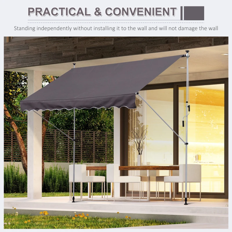 Outsunny Balcony 3 x 1.5m Manual Adjustable Awning DIY Patio Clamp Awning Canopy Grey