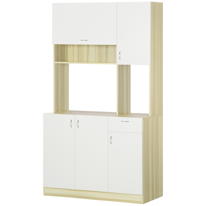 HOMCOM Dulap de bucatarie cu 4 usi, 3 dulapuri, sertar, dulap de perete si raft din placi aglomerate, 102x48x180cm, alb si culoarea lemnului(m-11)