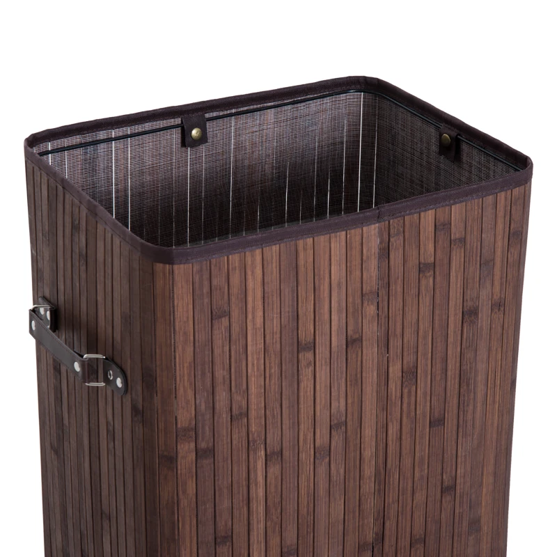 HOMCOM Cos de rufe din bambus cu capac si geanta detasabila din material, 40x30x60cm, maro