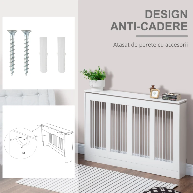 HOMCOM Capac pentru radiator modern din MDF si otel, 120x18x84cm, alb(m-6)