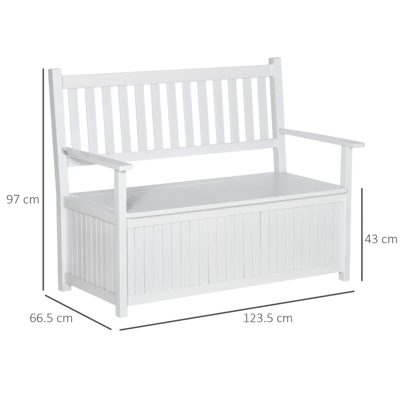 Outsunny Banca de gradina cu 2 locuri si spatiu de depozitare, Mobilier de exterior, Cutie de depozitare pentru veranda, terasa sau balcon, Alb