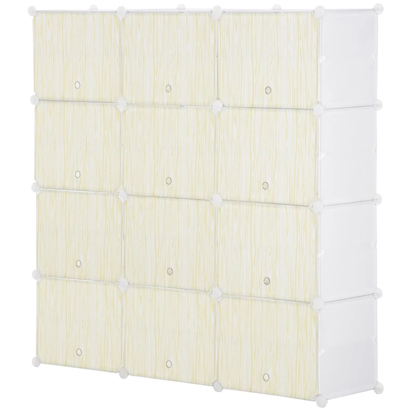 HOMCOM Dulap pantofi modular Economiseste spatiu pentru interior cu gauri de ventilatie, 12 cuburi din plastic PP si otel, 125x32x125cm, alb