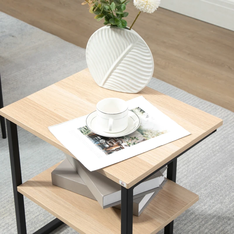 HOMCOM Mesa Auxiliar de 2 Níveis Mesa Auxiliar para Sala de Estar Dormitório Escritório Estilo Moderno 45x35x48cm Madeira e Preto