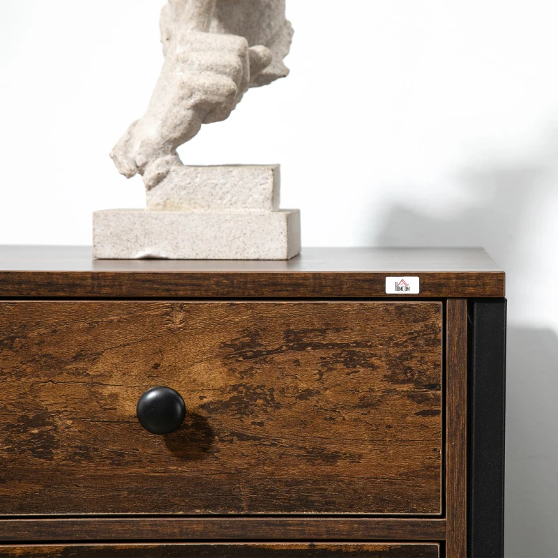 HOMCOM Mesa de Cabeceira com 1 Gaveta 1 Armário Mesa Auxiliar de Estilo Industrial 40x40x60cm Marrom