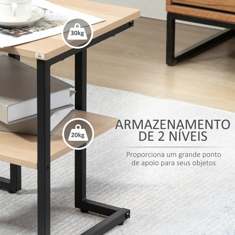 HOMCOM Mesa Auxiliar de 2 Níveis Mesa Auxiliar para Sala de Estar Dormitório Escritório Estilo Moderno 45x35x48cm Madeira e Preto