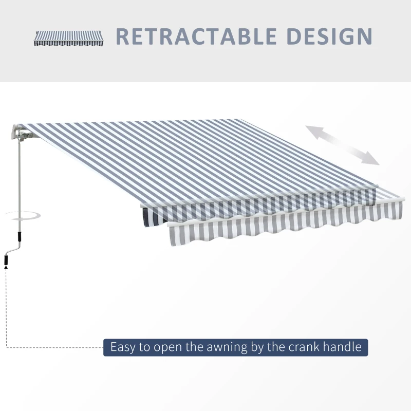 Outsunny 3.5M x 2.5M Garden Patio Manual Awning Canopy Sun Shade Shelter Retractable Gear Lever Winding Handle - Grey