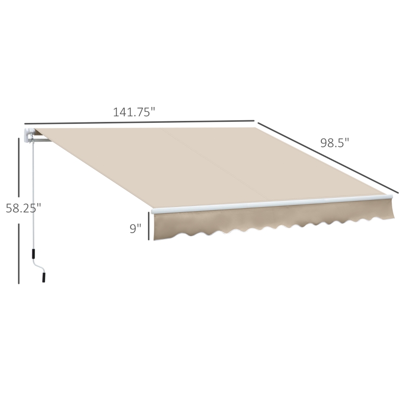 Outsunny 3.5M x 2.5M Garden Patio Manual Awning Canopy Sun Shade Shelter Retractable Gear Lever Winding Handle Cream