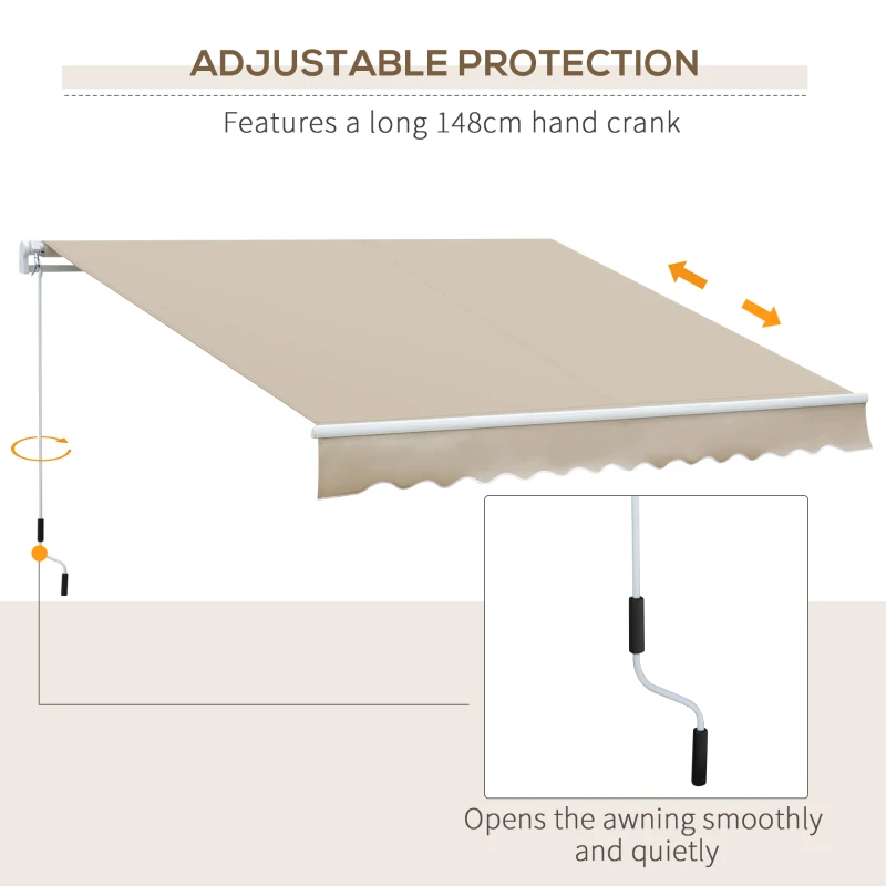 Outsunny 3.5M x 2.5M Garden Patio Manual Awning Canopy Sun Shade Shelter Retractable Gear Lever Winding Handle Cream