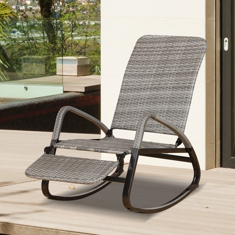 Outsunny® Schaukelstuhl Schwingsessel mit Fußstütze 3-fache Rückenlehne PE Rattan Grau