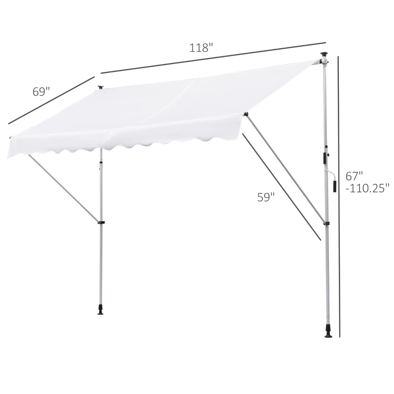 Outsunny 300 x 150cm Patio Adjustable Awning Floor- to-ceiling Retractable Shade,UV Protective - White