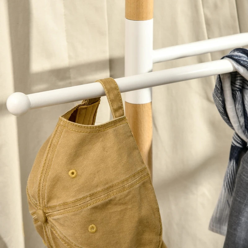 HOMCOM Cabide de Pé Cabide para Casacos com 2 Barras para Pendurar 2 Prateleiras de Armazenamento e Base de Mármore 46x35x152cm Branco