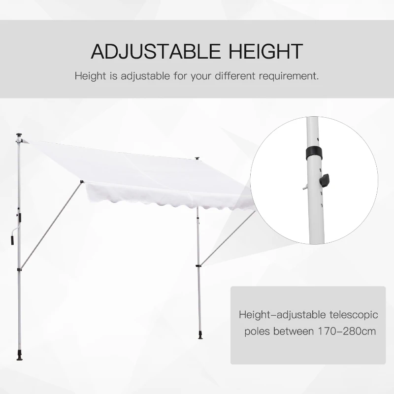 Outsunny 300 x 150cm Patio Adjustable Awning Floor- to-ceiling Retractable Shade,UV Protective - White
