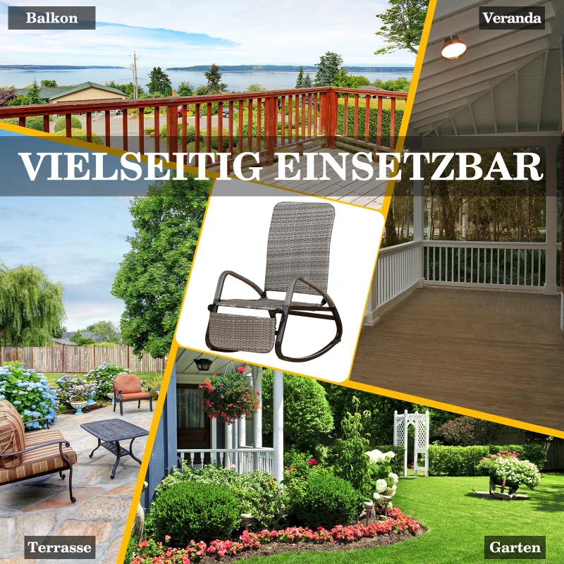 Outsunny® Schaukelstuhl Schwingsessel mit Fußstütze 3-fache Rückenlehne PE Rattan Grau