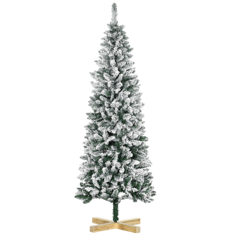 6 Foot Snow Flocked Artificial Christmas Tree, Xmas Pencil Tree