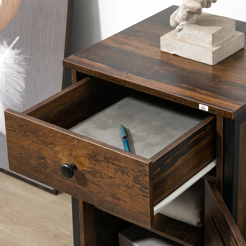 HOMCOM Mesa de Cabeceira com 1 Gaveta 1 Armário Mesa Auxiliar de Estilo Industrial 40x40x60cm Marrom