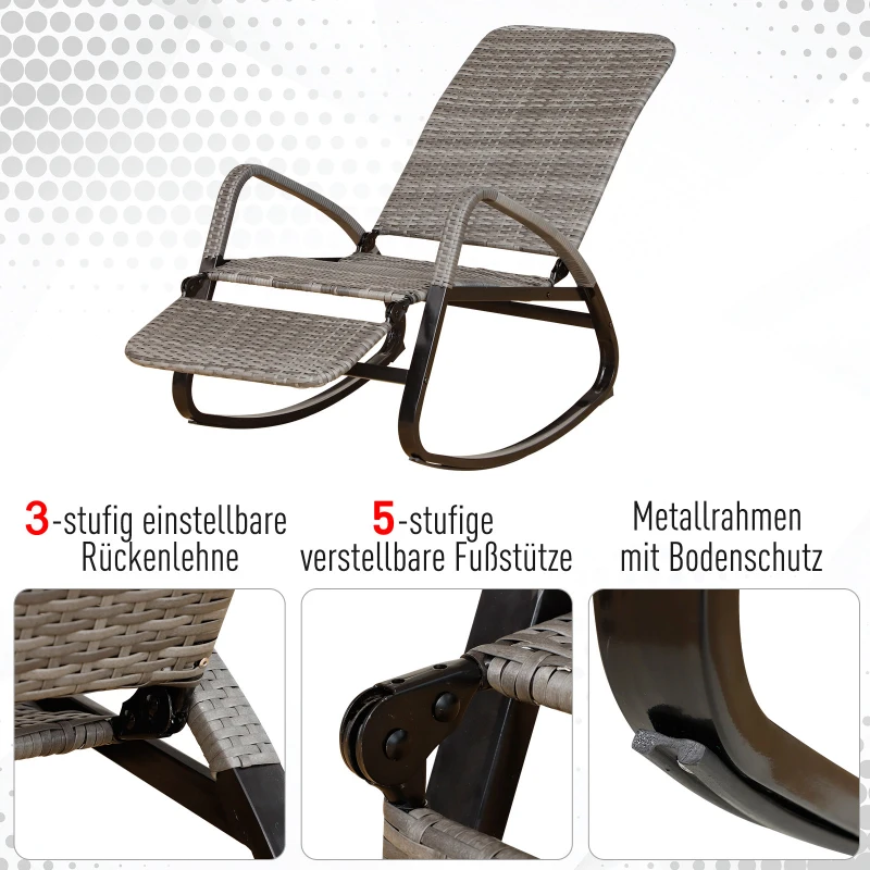 Outsunny® Schaukelstuhl Schwingsessel mit Fußstütze 3-fache Rückenlehne PE Rattan Grau