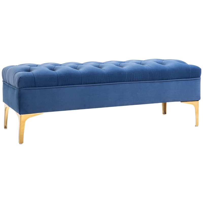 HOMCOM zitbank bedbank schoenenbank verhoogde poten fluweel blauw