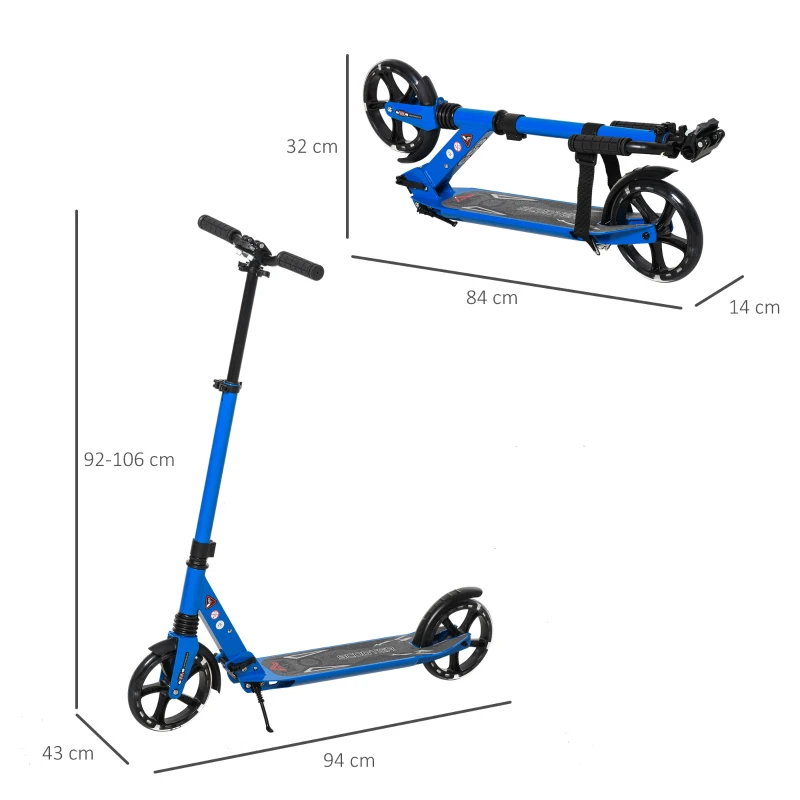 HOMCOM® Kinderroller Scooter Tretroller mit beleuchteten Rädern für 14+ faltbar Blau
